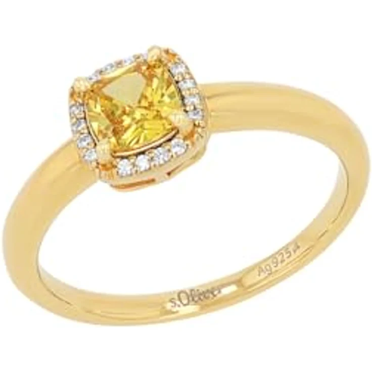 s.Oliver Damen Ring 925 Sterling Silber mit synthetischen Zirkonia, gold, 7,5 mm breit, in Schmuck Geschenk Box, 2037833 – Bild 1