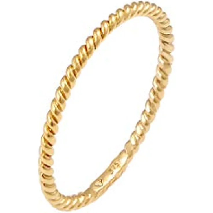 Elli Damenring Twisted Gedreht Basic Minimal Look in 375 Gelbgold, handgefertigt mit Geschenkschachtel