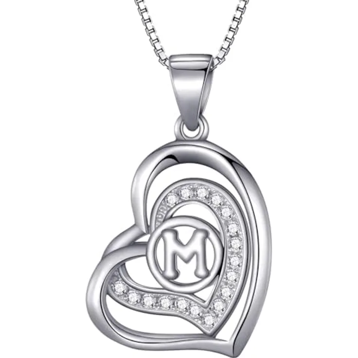 Morella Damen Halskette Herz M, 925 Silber rhodiniert mit weißen Zirkoniasteinen, 46 cm
