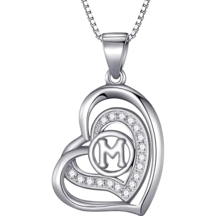 Morella Damen Halskette Herz M, 925 Silber rhodiniert mit weißen Zirkoniasteinen, 46 cm – Bild 1