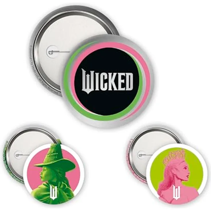 ABYstyle Wicked Set mit Abzeichen Elphaba & Glinda, 3er Pack mit 1 Abzeichen 5 cm und 2 Abzeichen 3,2 cm, Legierter Stahl