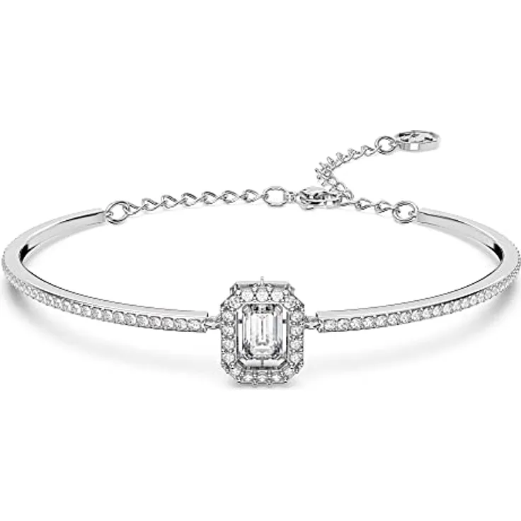 Swarovski Una Armreif, Rhodiniertes Damenarmband mit klaren Swarovski Kristallen, 16.5 - 20 cm Länge