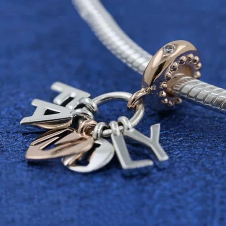 Anduonie Charms Herz Gold Stopper Charms Anhänger aus Silber 925, Rot, kompatibel mit europäischen Armbändern und Halsketten für Frauen (FAMILIE) – Bild 2