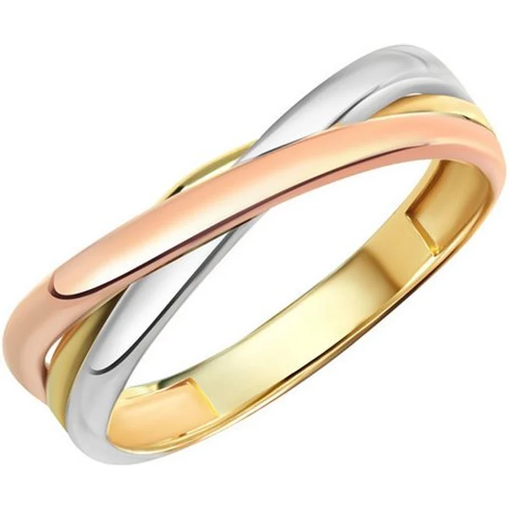 Fascination by Ellen K. Fingerring 333 Gold dreifarbig, Damen Cocktailring mit 6mm Breite, Geschenketui inklusive