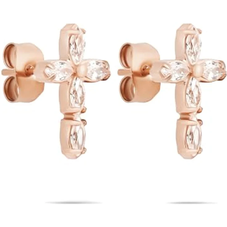 Tamaris Ohrstecker aus Edelstahl mit Kreuz-Motiv, IP Roségold, 1,4 cm, wasserfest & hautfreundlich – Bild 2