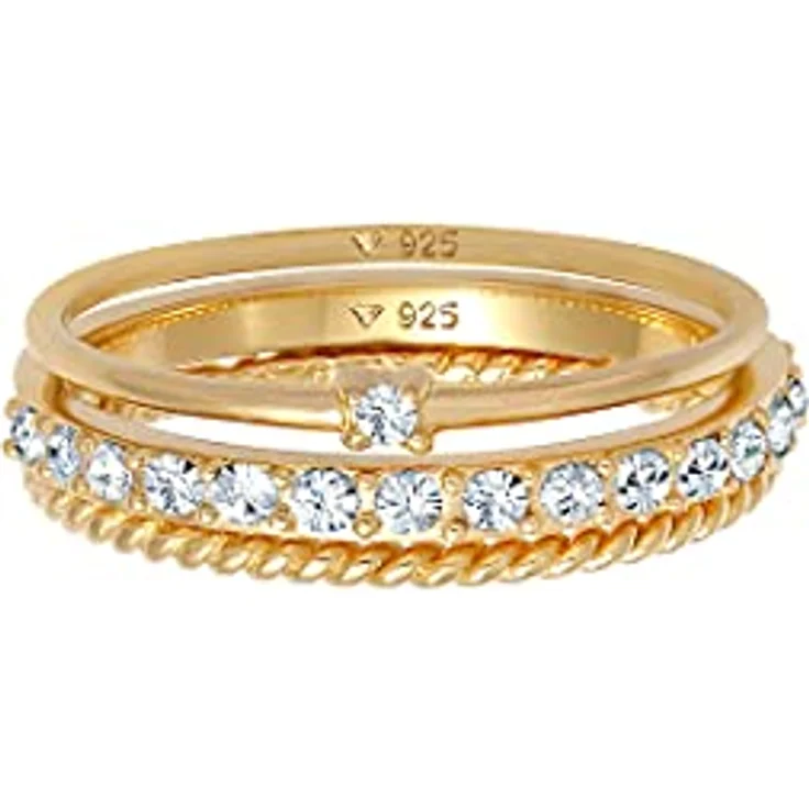 Elli Solitärring Ringset (3 tlg) 925 Silber mit Swarovski® Kristallen, handgefertigt, in verschiedenen Größen verfügbar – Bild 2