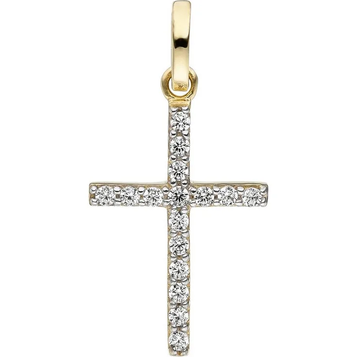 JOBO Kreuzanhänger, 375 Gold mit 16 Zirkonia, 19 mm hoch