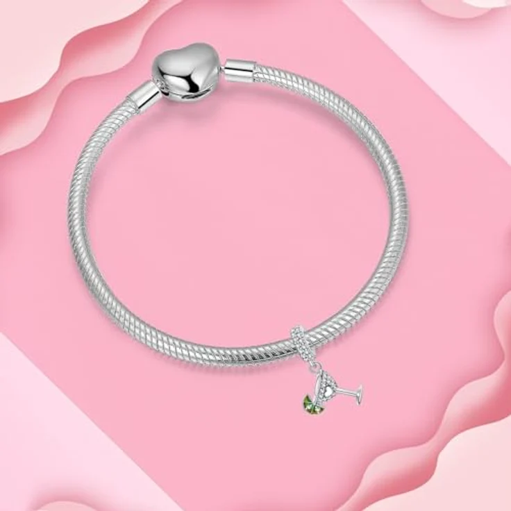 BIZK Sektglas & Zitronenscheibe Charm-Anhänger, 925 Sterling Silber Bead Pendant für Europäische Armbänder und Halsketten, mit Samtbeutel Geschenkverpackung – Bild 4