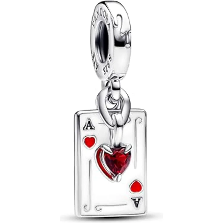 PANDORA Moments Disney Villains Herzkönigin Doppelter Charm-Anhänger aus Sterling Silber mit künstlichem Kristall und roter Emaille, kompatibel mit Moments Armbändern, 793420C01