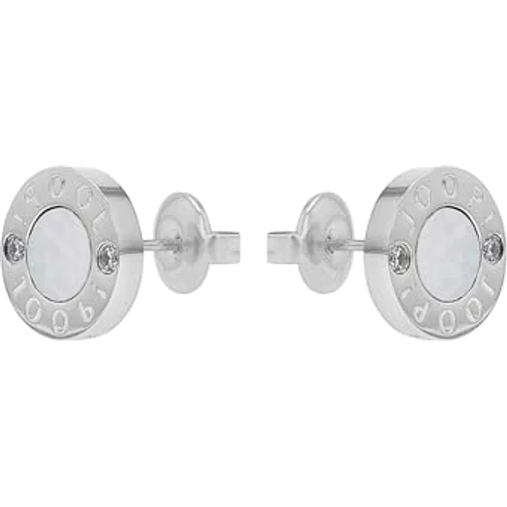 JOOP! Edelstahl Ohrstecker mit Perlmutt und 4 weißen Zirkonia, 10 mm, Weiß, in Schmuck Geschenk Box, 2039777 – Bild 3