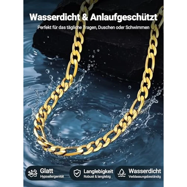 PROSTEEL Herren Figaro Kette, Edelstahl Halskette Gold, 9mm breit, 61cm lang, hochzeitsschmuck für Männer – Bild 2