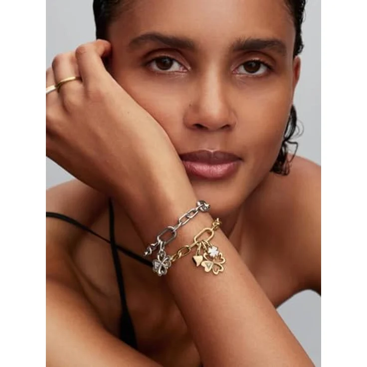 PANDORA Charm Weißer Glücksklee Anhänger, 14 Karat Vergoldung mit Perlmutt Optik und Cubic Zirkonia, kompatibel mit Moments, 764564C01 – Bild 5