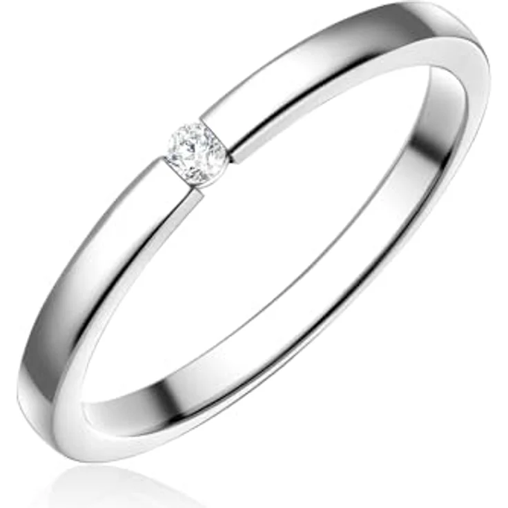 GLANZSTÜCKE MÜNCHEN Damen Solitärring aus 925/- Sterling Silber, rhodiniert mit weißem Zirkonia, 1,9 mm schmale Ringschiene – Bild 2