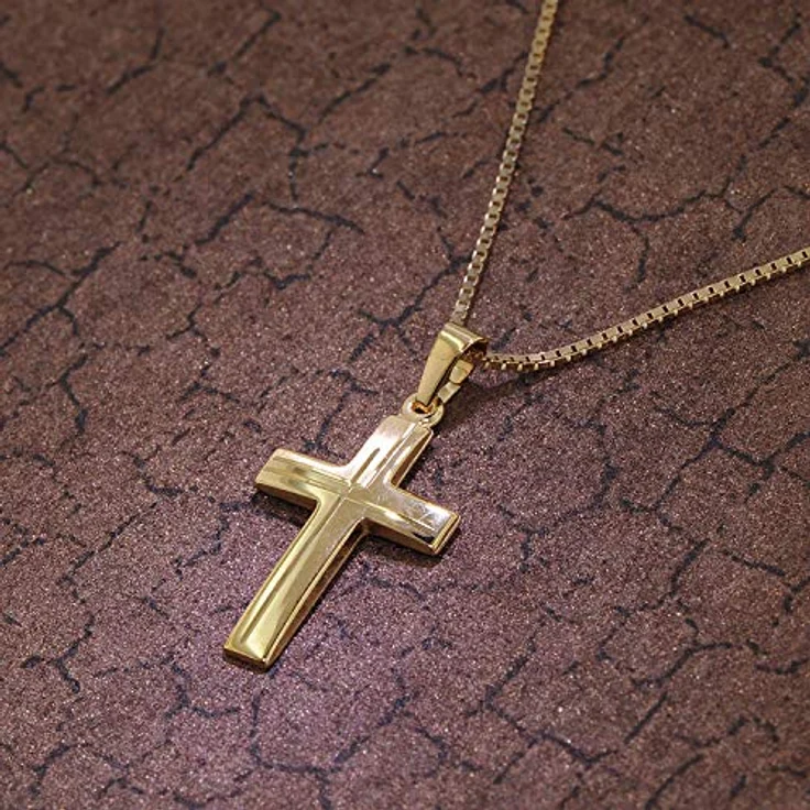 trendor Anhänger Kreuz 585 Gold (14 Karat) mit goldplattierter Kette, 40 cm, inklusive Schmuck-Box – Bild 3