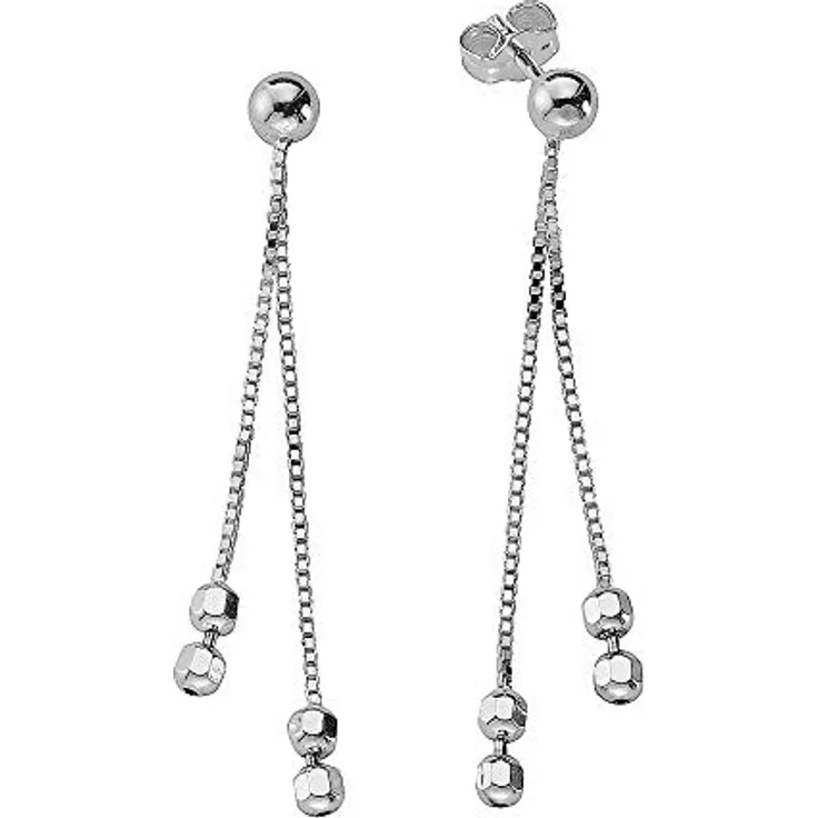 Zeeme Basic Damen Ohrhänger, 925/- Sterling Silber rhodiniert, 4,4 cm, diamantierte Oberfläche, weiß