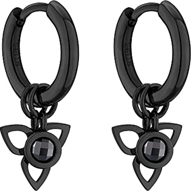 Tamaris Creolen TJ-0123-E-15, Mini Creolen aus Edelstahl IP Black mit Blütenanhänger und Zirkoniastein
