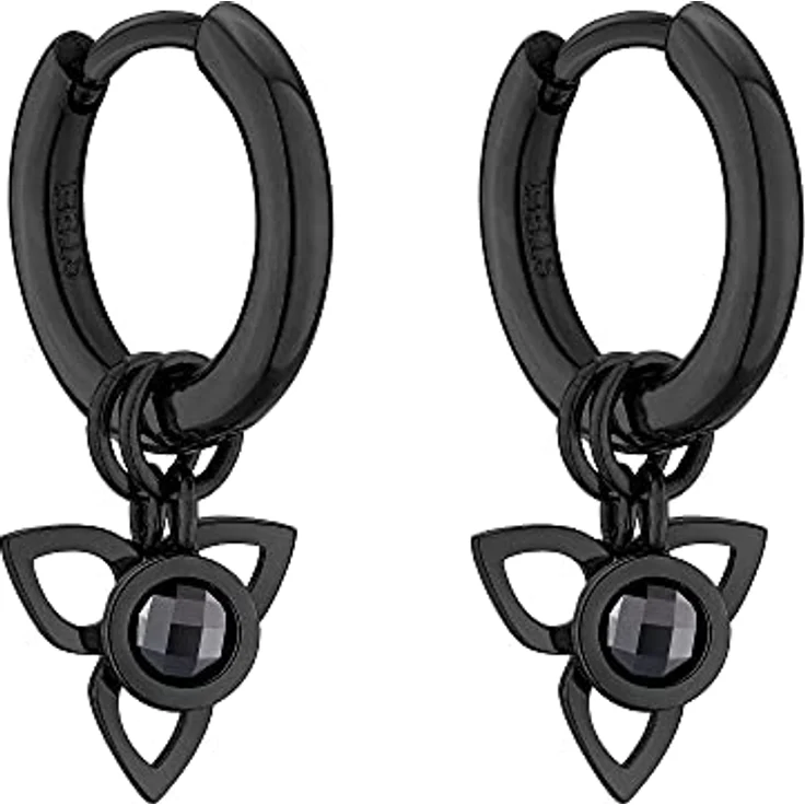 Tamaris Creolen TJ-0123-E-15, Mini Creolen aus Edelstahl IP Black mit Blütenanhänger und Zirkoniastein – Bild 1