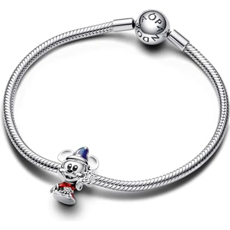 PANDORA Moments Disney Zauberlehrling Micky Charm, aus Sterling Silber mit Zirkonia, handverzierte Emaille-Details, kompatibel mit Moments, 792954C01 – Bild 3