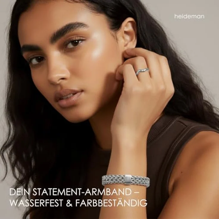 Heideman Panzer Armband Tra, Silberfarbenes Edelstahl-Gliederarmband für Damen, mehrreihig mit Magnetverschluss, hypoallergen und pflegeleicht – Bild 3