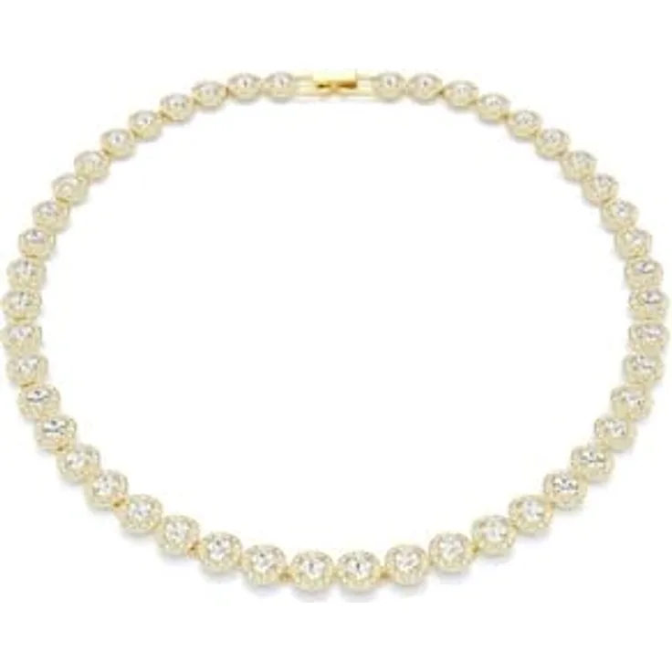 Swarovski Una Angelic Tennis Halskette, Weiße, Vergoldete Damenhalskette mit Rundum Strahlenden Kristallen, 38-41 cm Länge
