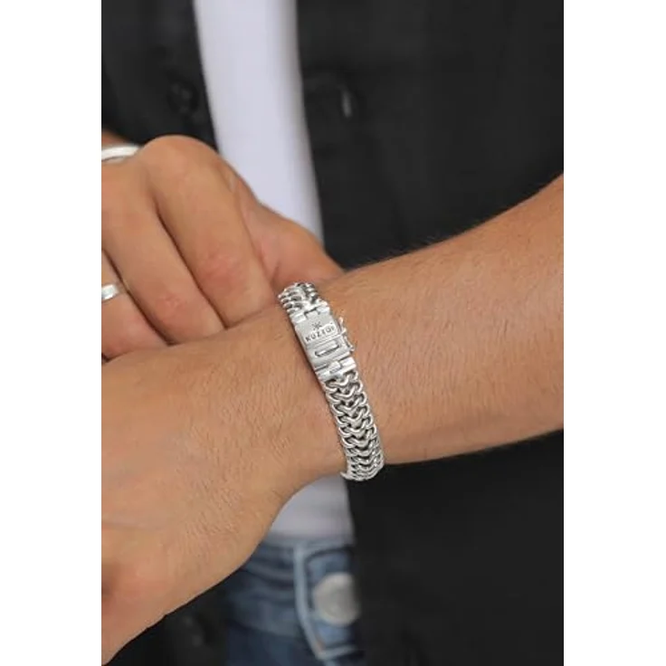 Kuzzoi Silber-Armband für Herren, Handgefertigtes Buddha Panzer-Armband aus 925er Sterling Silber, 15mm Breit, 60g Schwer, Luxuriöser Sicherheitsverschluss mit Gravur – Bild 5
