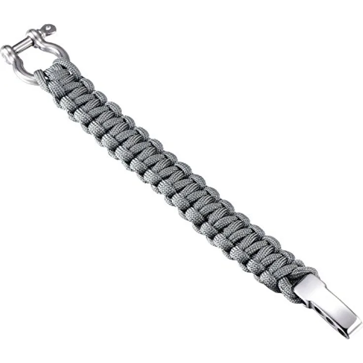 DonDon Herren Survivalarmband Paracord Outdoor Armband, geflochten, grau, Edelstahlverschluss, längenverstellbar bis 23 cm, 2,5 Meter Seilablösbar