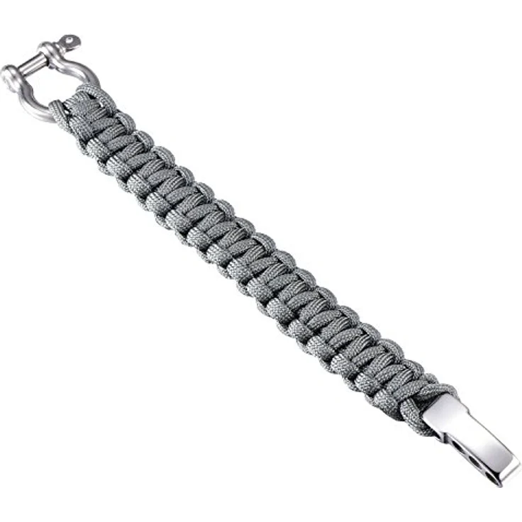 DonDon Herren Survivalarmband Paracord Outdoor Armband, geflochten, grau, Edelstahlverschluss, längenverstellbar bis 23 cm, 2,5 Meter Seilablösbar – Bild 1