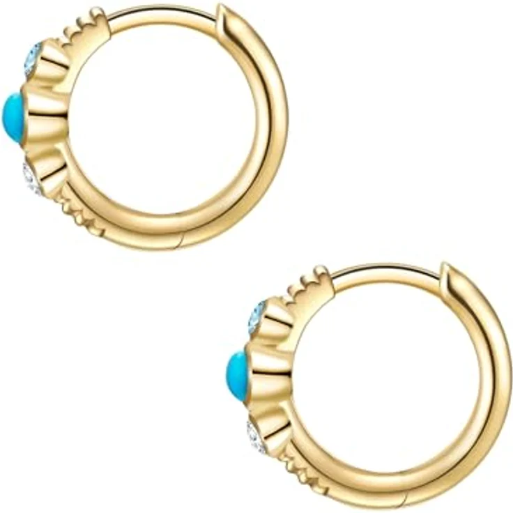 Glanzstücke München Damen Ohrringe Ohrringe aus 925/- Sterling Silber mit Türkis (rekonstruiert) und gelbvergoldetem Finish, Klappverschluss, 11,8 mm Durchmesser – Bild 2