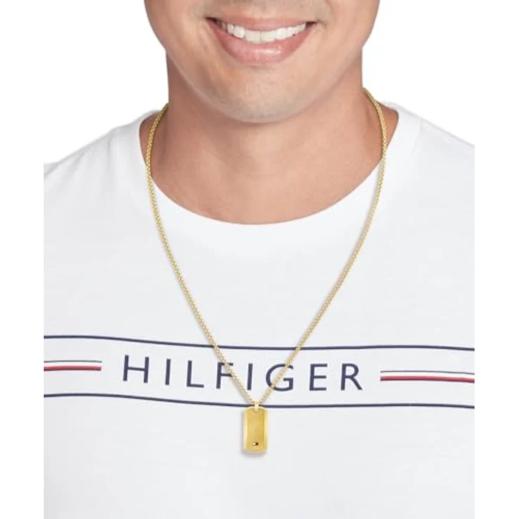 Tommy Hilfiger Jewelry Herren-Halskette aus Gelbgold mit Gravierter Plakette und Karabinerverschluss, 55,88 cm – Bild 3