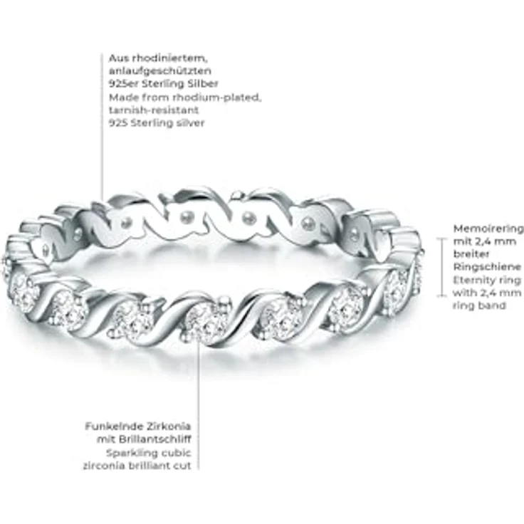 Trilani Damen Ring 925/- Sterling Silber mit Zirkonia, Brilliantschliff, Memoirering, Vorsteckring, Verlobungsring – Bild 4
