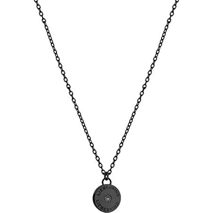 LIEBESKIND Berlin LJ-0557-N-45, Edelstahl Kette in Schwarz mit Zirkoniastein, 38+7 cm