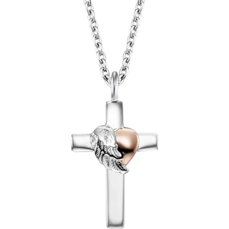 Engelsrufer Damen Halskette mit Kreuz- und Herzflügel-Anhänger, Bicolor, verstellbar, Sterling Silber, 44 cm – Bild 1