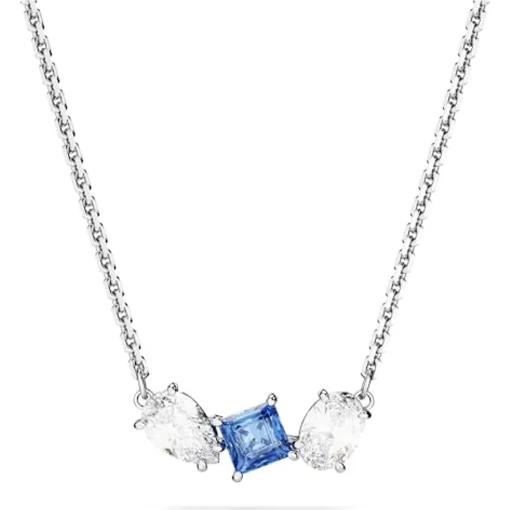 Swarovski Mesmera Anhänger, Rhodinierte Damenhalskette mit Blauem Swarovski Zirkonia und Eleganten Schliffen