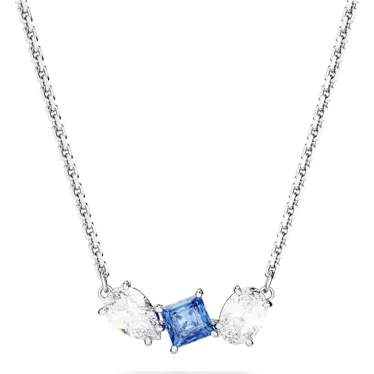 Swarovski Mesmera Anhänger, Rhodinierte Damenhalskette mit Blauem Swarovski Zirkonia und Eleganten Schliffen – Bild 1