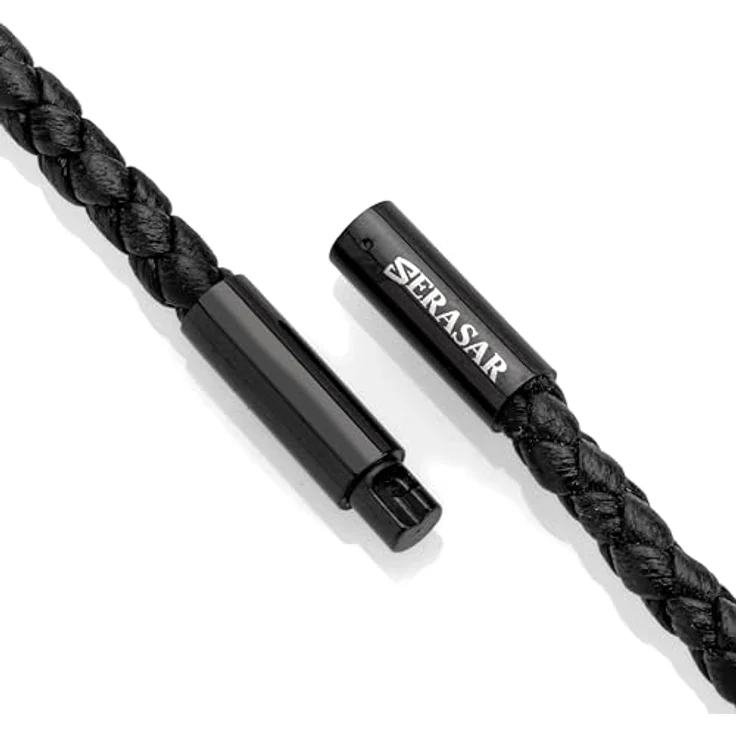 SERASAR Herren Lederkette mit Anker Anhänger, 50cm schwarz, echtes Rindsleder, Schmuckschatulle als Geschenk – Bild 5
