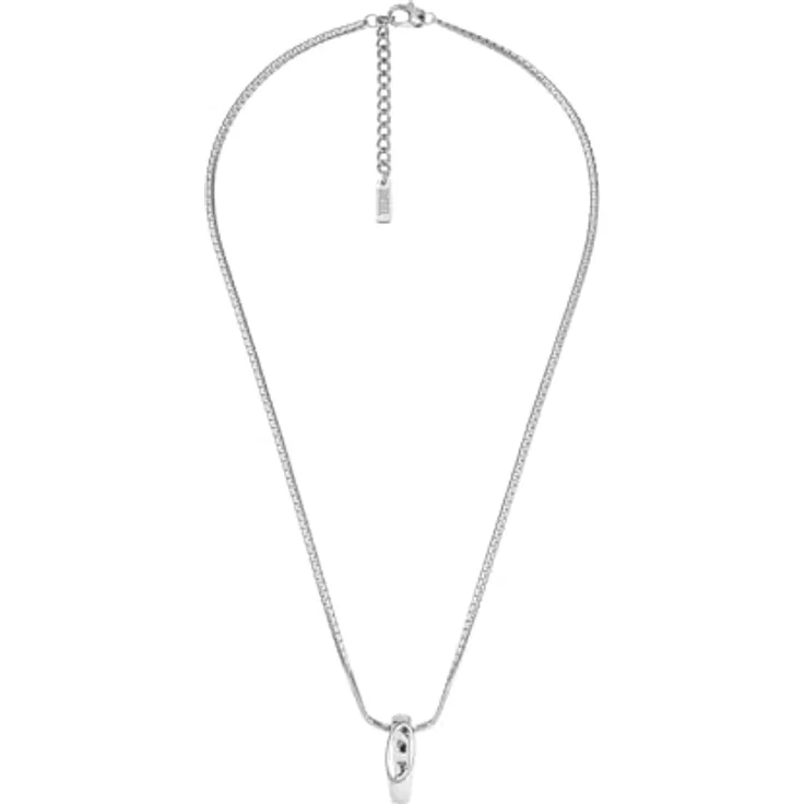 Diesel Oval D Logo Herren Halskette, silberfarbener Edelstahl mit poliertem Finish, 50 cm Länge