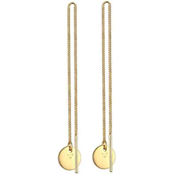Elli Ohrringe Damen Ohhänger Plättchen Kreis Durchziehen, 925 Sterling Silber vergoldet, modisches Design, anlaufgeschützt – Bild 4