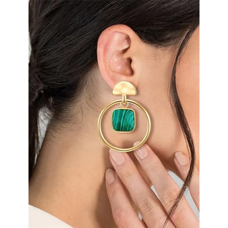 Yokoamii Damen Ohrhänger Malachit grün, gelbvergoldete Metall-Legierung im Vintage-Design, 44,4 mm Länge, Modeschmuck – Bild 3