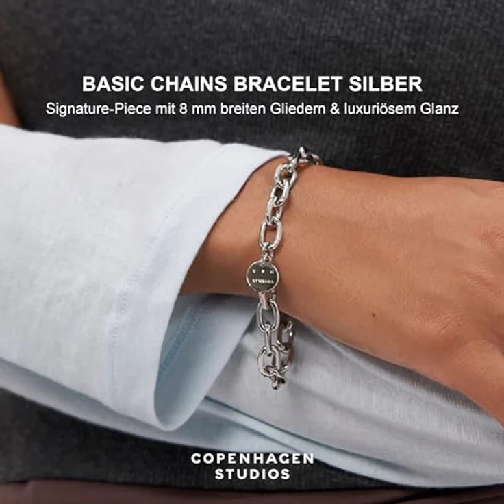 COPENHAGEN STUDIOS Basic Chunky Bracelet, silber, Armband aus poliertem Edelstahl, wasserfest & hautfreundlich, verstellbare Größe bis 21 cm – Bild 2