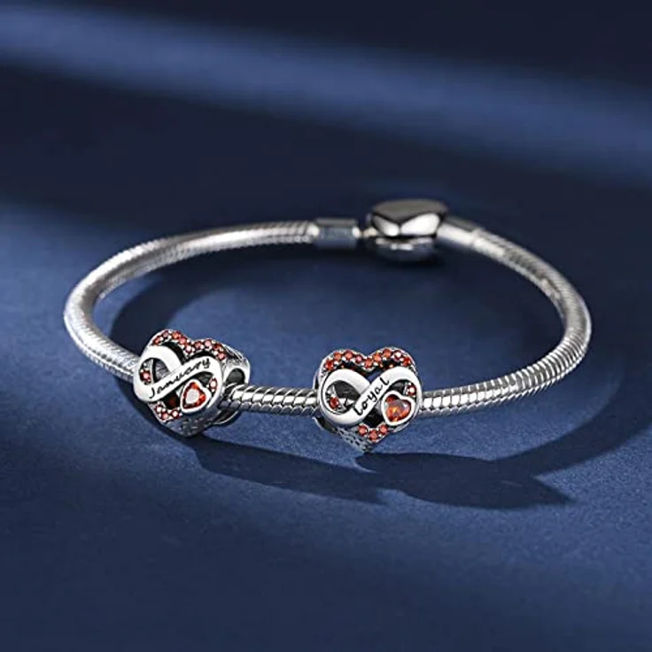 BIZK Januar Unendlichkeit Geburtsstein Charm Anhänger, 925 Sterling Silber mit klaren orange Zirkon Steinen, für Armband und Halskette, perfektes Geburtstag Geschenk für Frauen – Bild 2