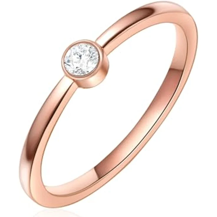 Eastside Damen Ring Edelstahl roségold mit Zirkonia in Brillantschliff, minimalistisch und hautverträglich – Bild 2
