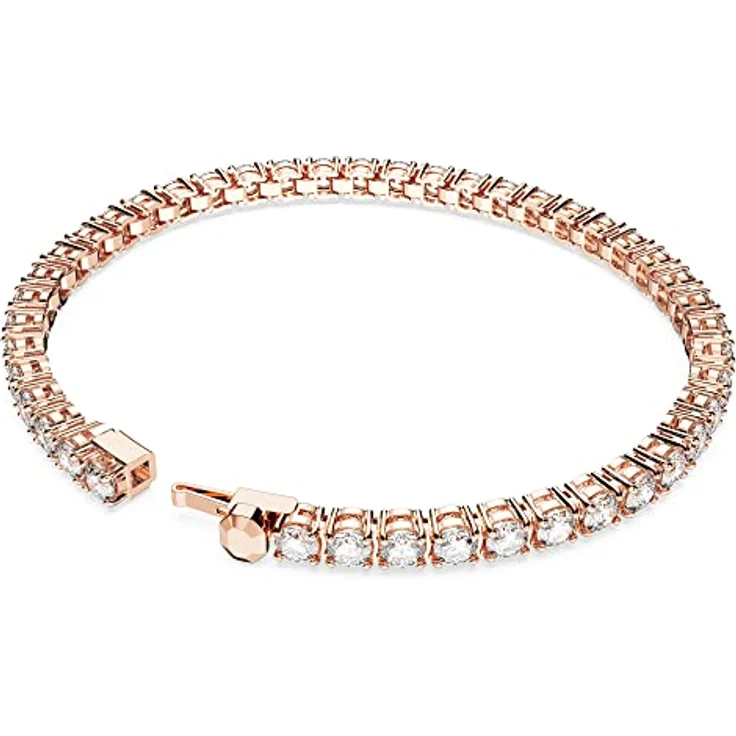 Swarovski Matrix Tennis, Rosé Vergoldetes Armkettchen mit Klaren Swarovski Kristallen – Bild 4