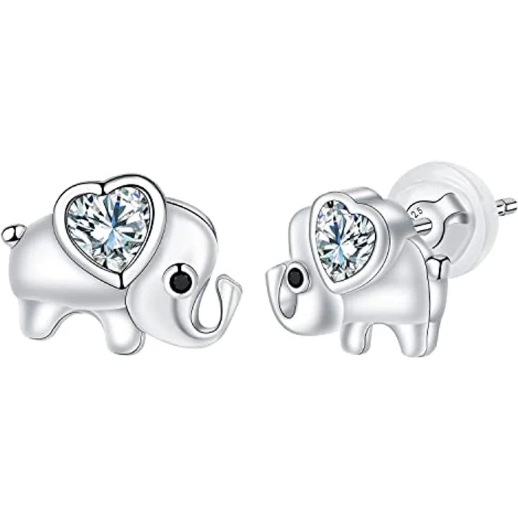 Arrebol Elefant Ohrringe 925 Sterling Silber, Ohrstecker mit 3A Zirkonia, romantisches Design für Damen – Bild 1