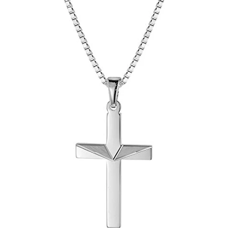 trendor Kreuz-Anhänger an Halskette für Männer, Silber 925, zeitloser Herrenschmuck mit Venezia-Kette, 45 cm, modische Geschenkidee – Bild 1