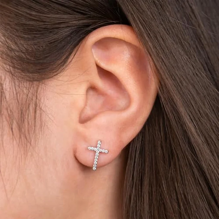 Engelsrufer Damen Kreuz Ohrstecker aus Sterling Silber, 32 weiße Zirkonia Steine, Steckverschluss, nickelfrei – Bild 2