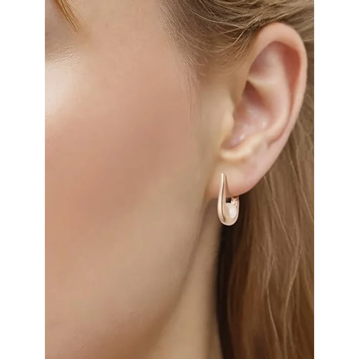 Yokoamii Damen Creolen, rosévergoldet 14 Karat mit runder weißer Muschelkernperle ca. 7,0-7,5 mm, elegantes Design – Bild 3