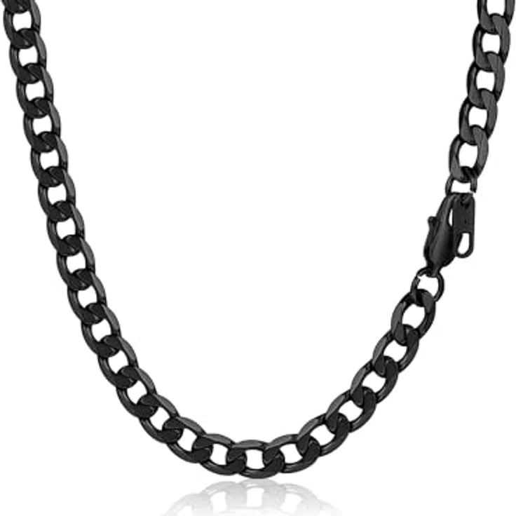 PROSTEEL Herren Panzerkette, 46 cm lange kubanische Edelstahl Gliederkette, 6 mm breit, schwarz – Bild 1