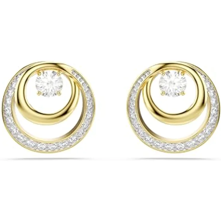 Swarovski Hyperbola Ohrstecker, Rundschliff, Weiß mit Goldlegierungsschicht, Pavé Design