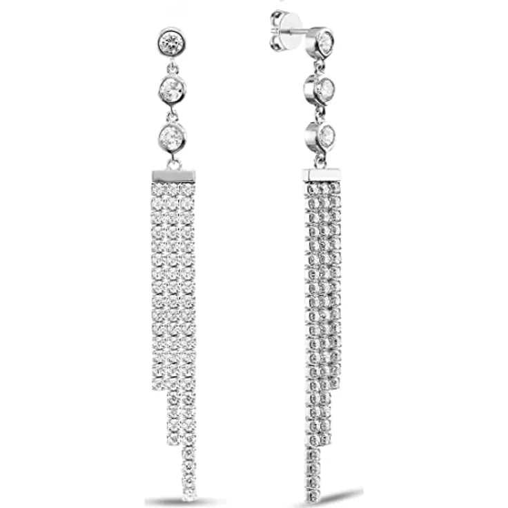 JETTE Damen-Ohrhänger 925er Silber mit 120 Zirkonia, Länge 7,5 cm, Silber 32017438