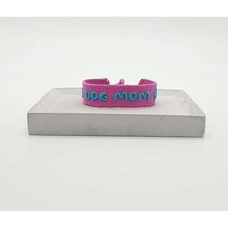 LS-LebenStil Exklusives Statement Armband - Dog Mom Pink Magenta Türkis, Boho Canvas Webarmband mit Quasten, 16-20cm, waschbar, ideal als Freundschaftsarmband – Bild 3